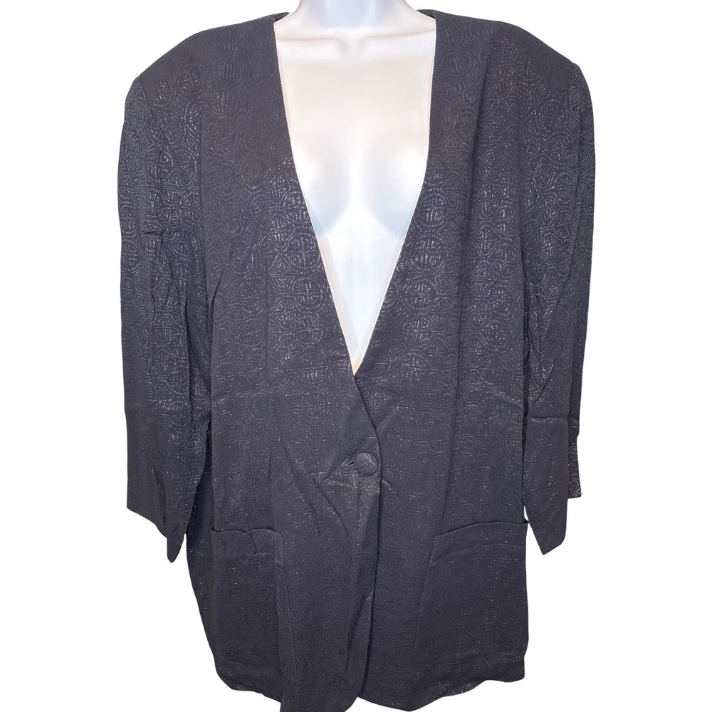 Tamotsu Womens Oversized Black Metallic Jacquard Single Button Blazer Sz 16W‎